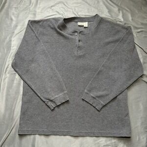 L.L. Bean Gray Knit Henley Sweater  100% Cotton Mens Size XL